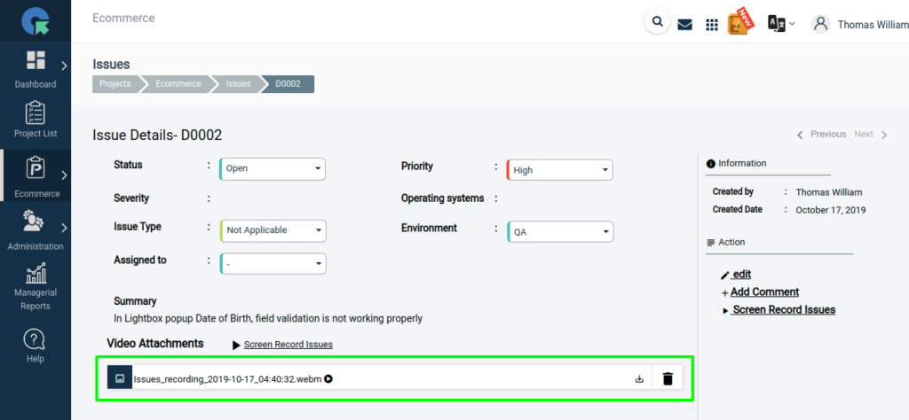 Issue Report QA Touch