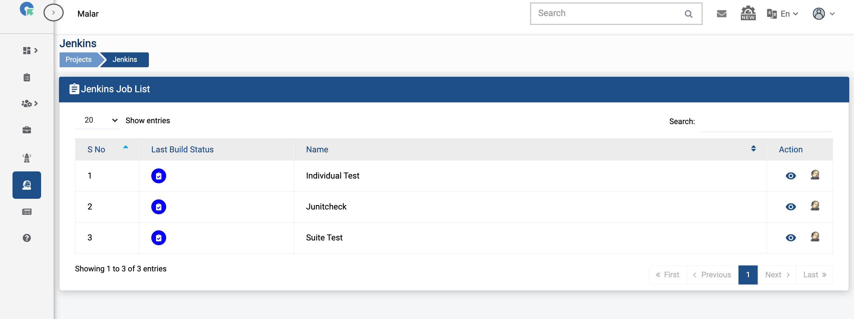 Jenkins Jobs List in QA Touch