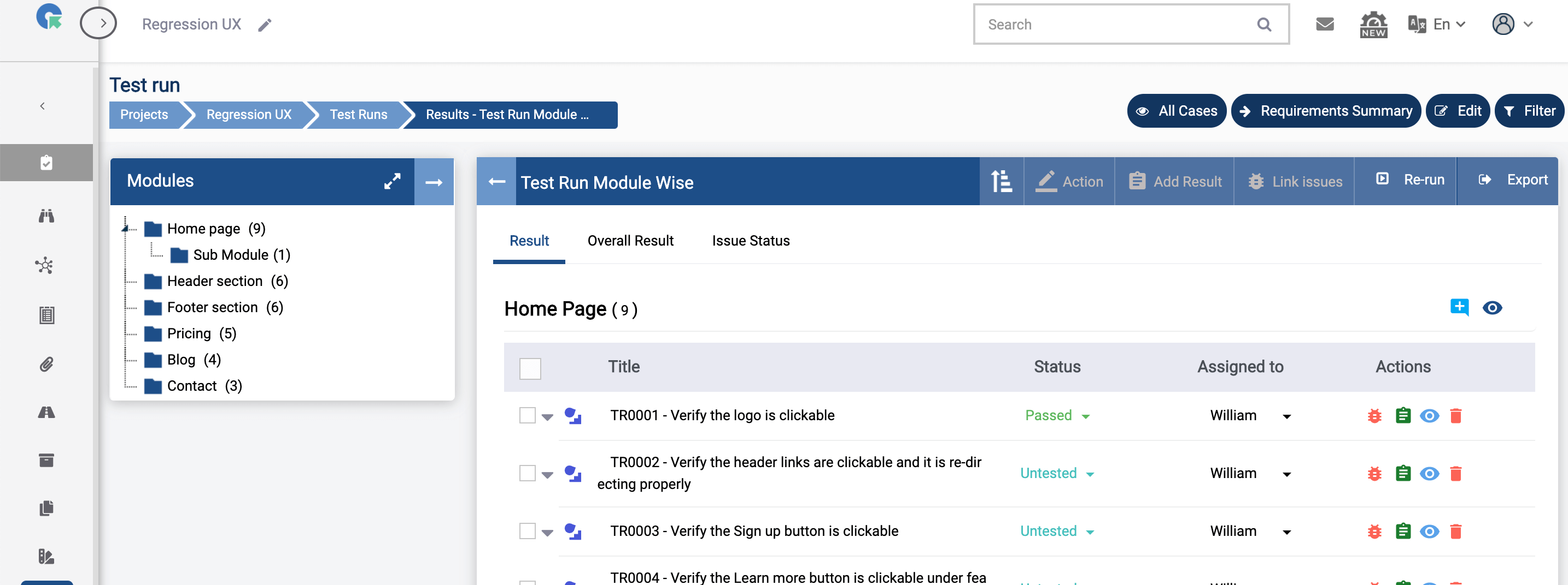 Test Run Result updated after execution
