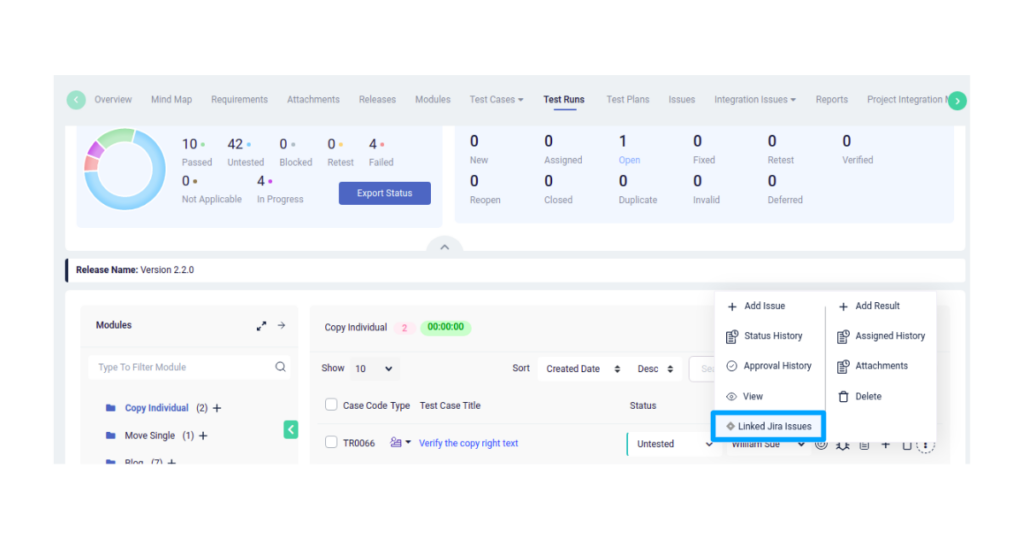 Linkedissue menu