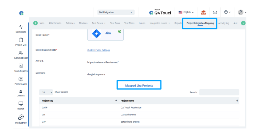 QA Touch Integrations mapped