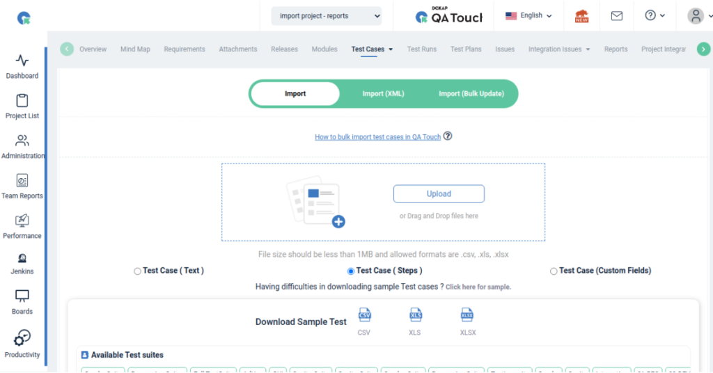 QA Touch Test Case Import