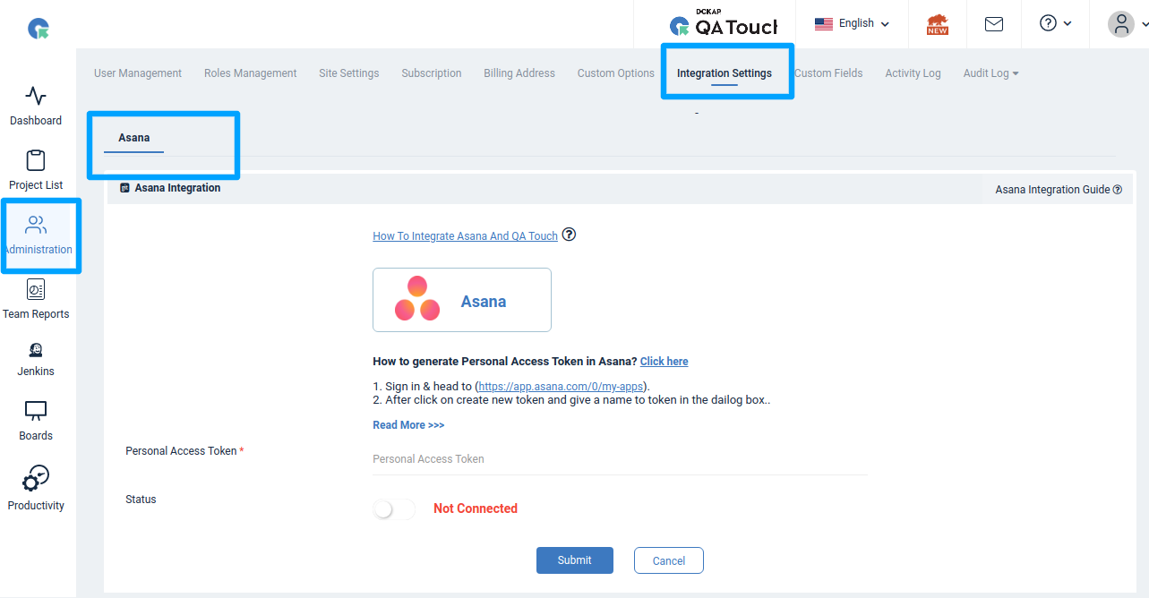 QA Touch Global Integration Setting