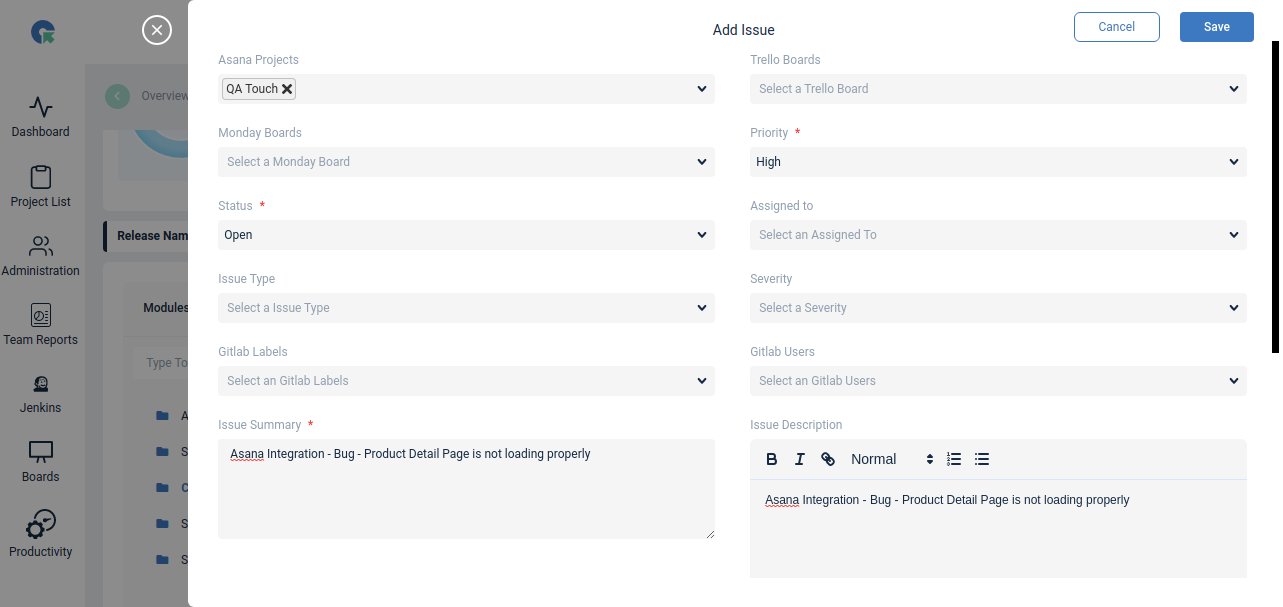 Asana Projects available