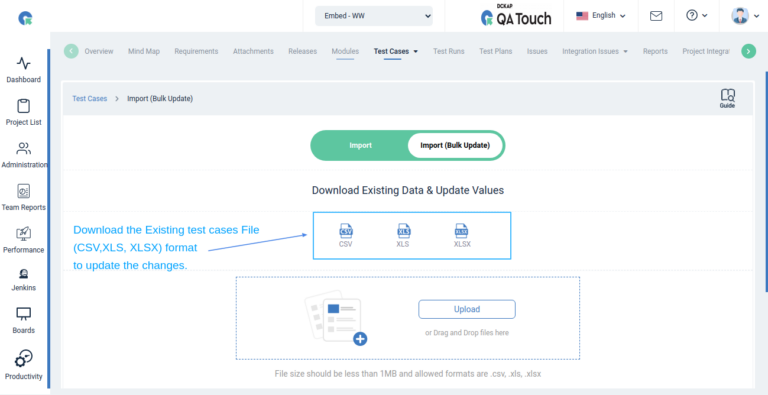 Existing Test Cases Import Bulk Update