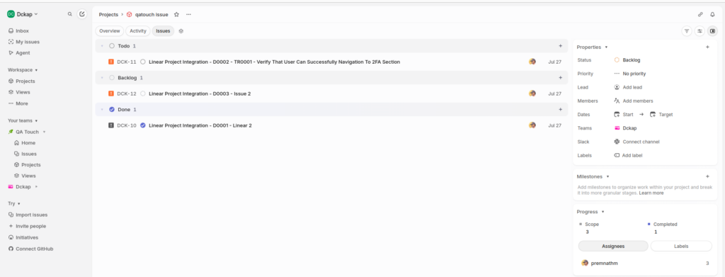 Linear Integration in QA Touch-15